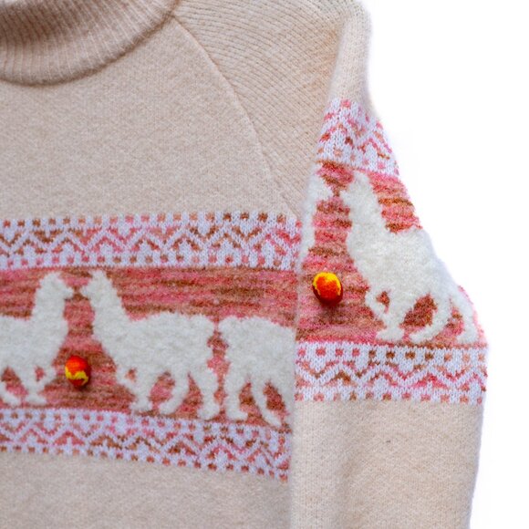 Anthropologie Aimee Alpaca Pom Pom Sweater XS Blush Pink Peach Slouchy Nordic - Picture 3 of 11